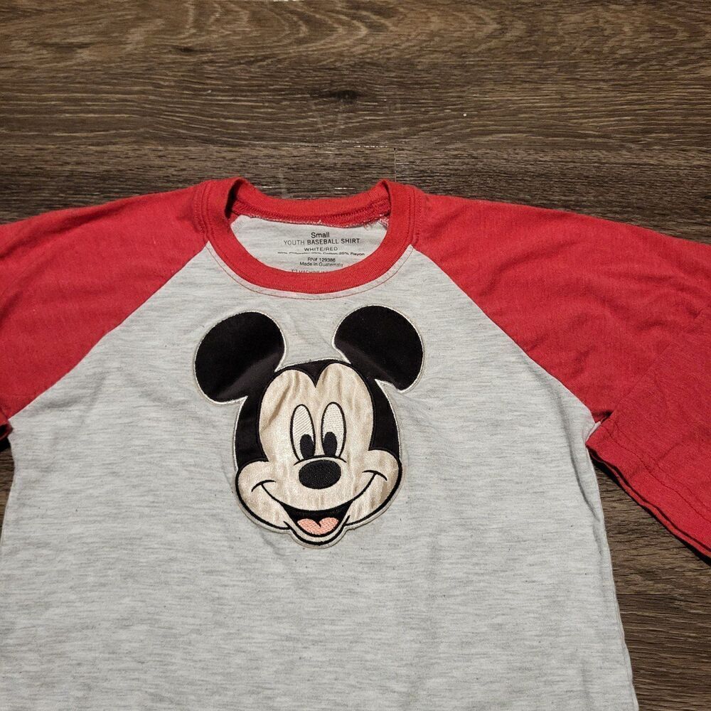 Youth Baseball Tee Mickey Mouse Red and Grey Size Small - Picture 2 of 5